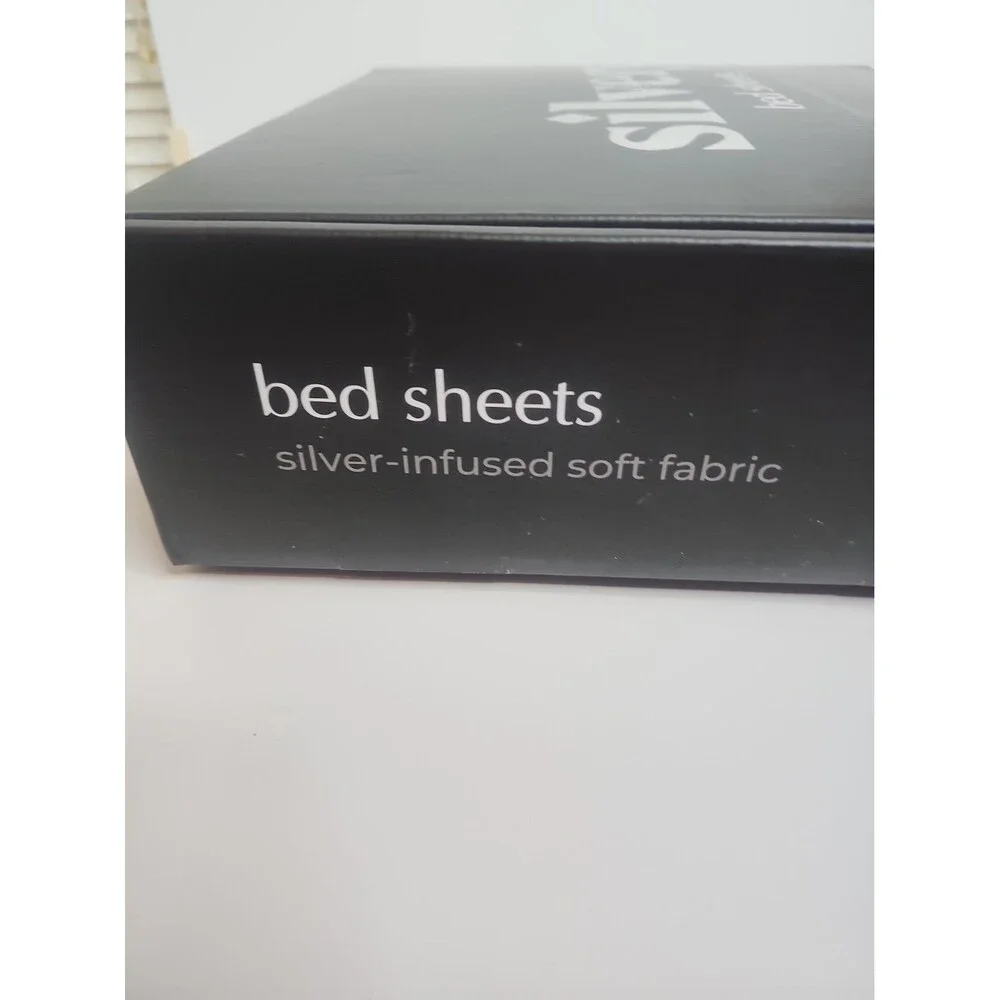 Silvery Bed Sheets 4 Pc Set Silver-Infused Soft Fabric Cool Gray King Size NIB